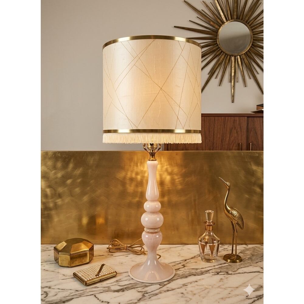 vintage pink opaline Murano glass table lamp mid-century modern hand blown